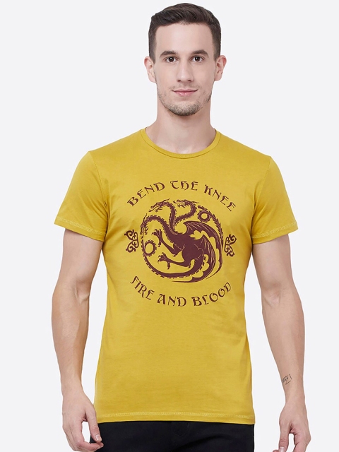 

Free Authority Men Mustard Yellow & Brown GOT Printed Round Neck T-shirt