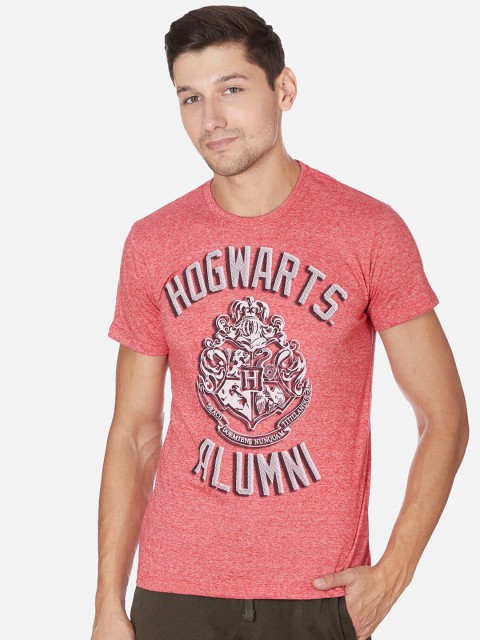 

Free Authority Men Pink & White Hogwarts Printed Round Neck T-shirt