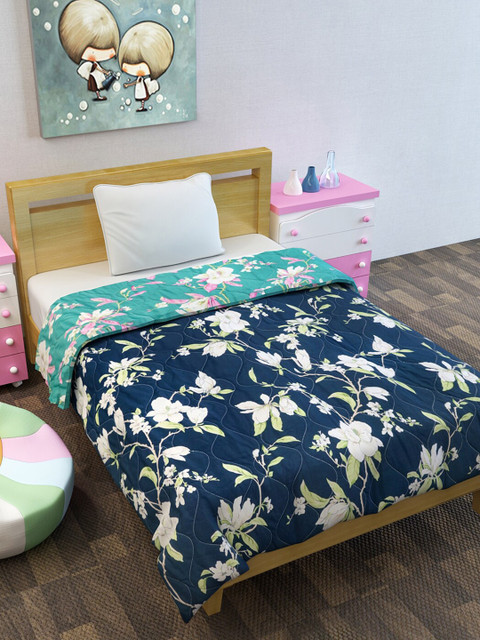 

Divine Casa Navy Blue & Sea Green Floral Mild Winter 110 GSM Kids Bed Comforter