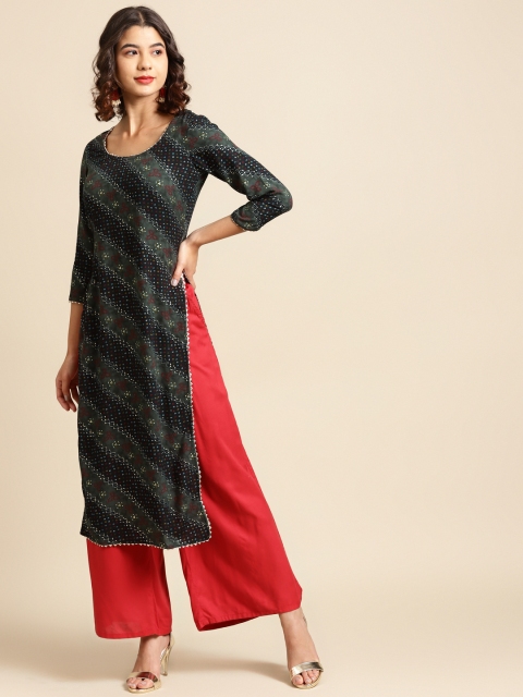 

Saadgi Women Black & Charcoal Grey Bandhani Print Kurta