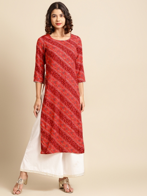 

Saadgi Women Red Bandhani Print Kurta