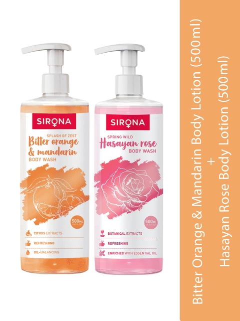 

Sirona Pack of 2 Mandarin Body Wash with Hasayan Body Wash - 500 ml each, Pink