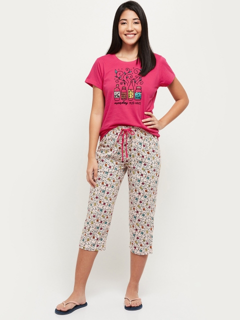 

max Women Pink Printed Cotton Night Suit