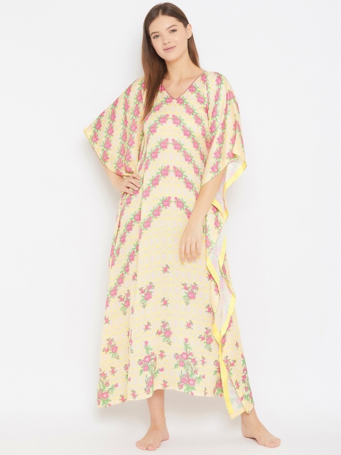

The Kaftan Company Yellow & Pink Printed Kaftan Nightdress