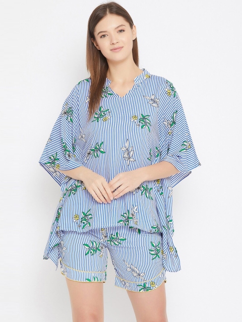 

The Kaftan Company Women Blue & White Printed Night suit