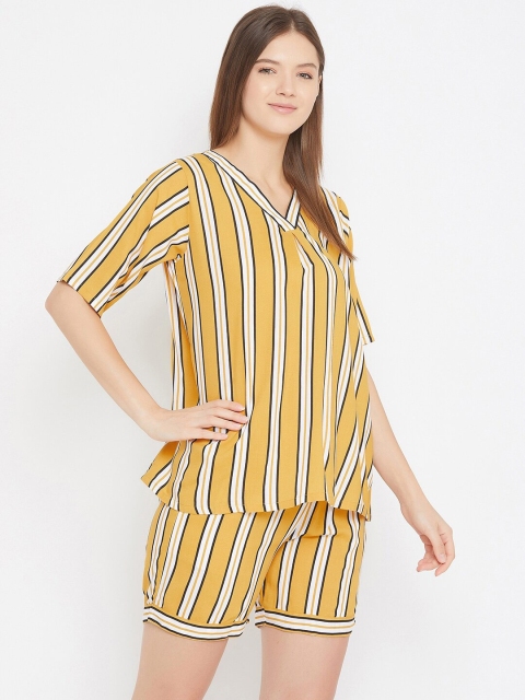 

The Kaftan Company Women Mustard Yellow & White Striped Night suit