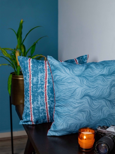 

SHIVANAA HOMES Blue & White Set of 2 Abstract Square Cushion Covers