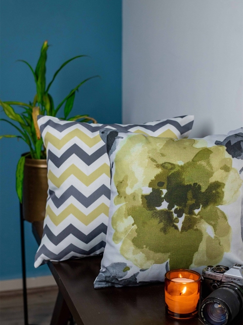 

SHIVANAA HOMES Grey & Yellow Set of 2 Abstract Square Cushion Covers