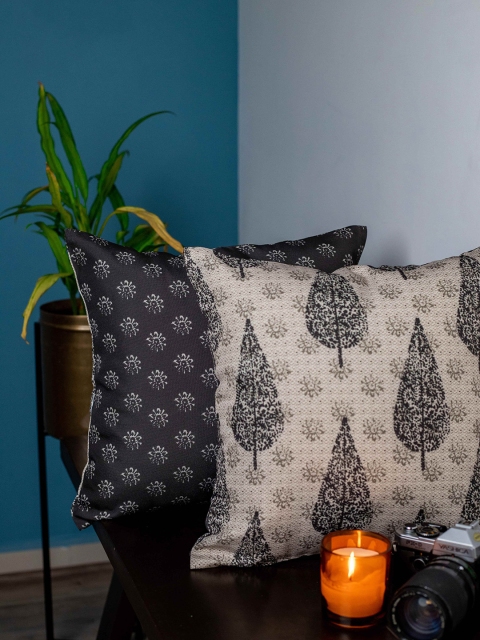 

SHIVANAA HOMES Grey & Coffee Brown Set of 2 Ethnic Motifs Square Cushion Covers