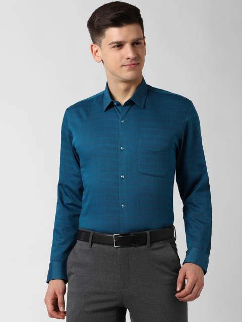 

Peter England Men Teal Slim Fit Horizontal Stripes Formal Shirt