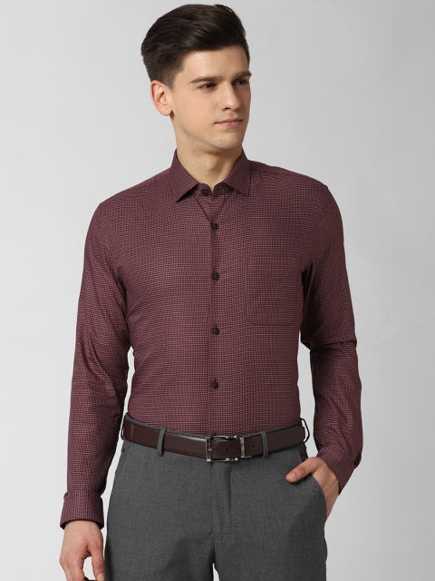 

Peter England Men Maroon Slim Fit Grid Tattersall Checks Checked Formal Shirt