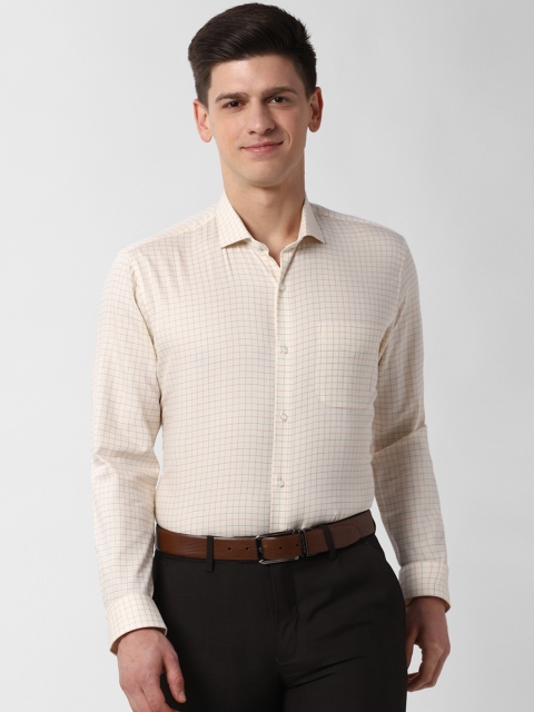 

Peter England Men Cream Grid Tattersall Checks Checked Formal Shirt