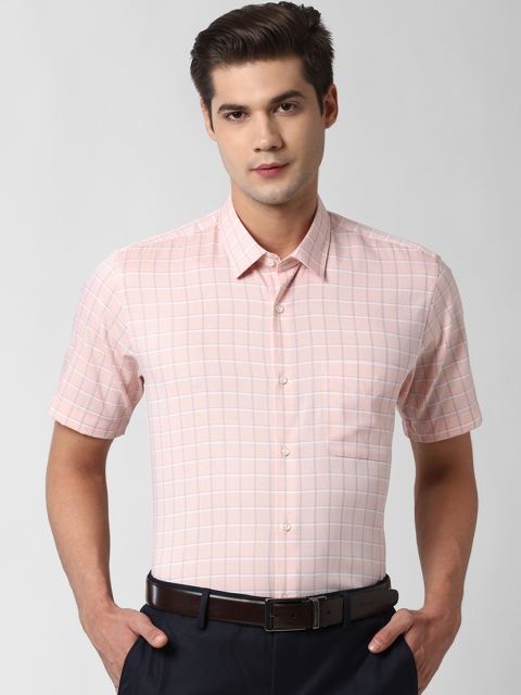 

Peter England Men Peach Checked Formal Shirt