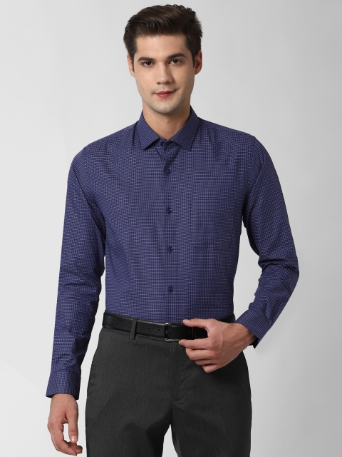 

Peter England Men Navy Blue Slim Fit Checked Formal Shirt