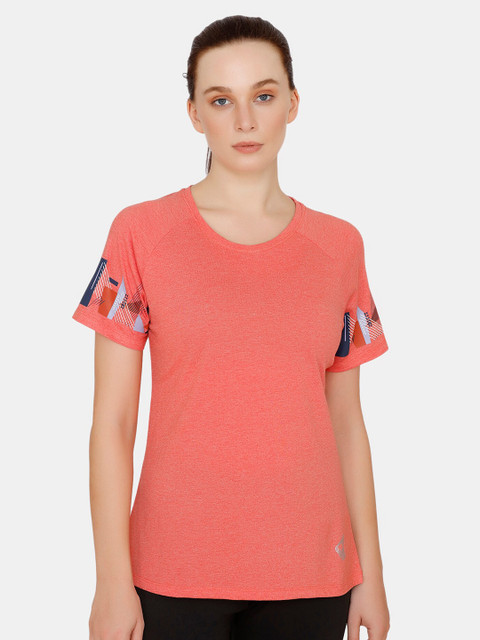 

Zelocity Women Peach-Coloured Solid Round Neck T-shirt