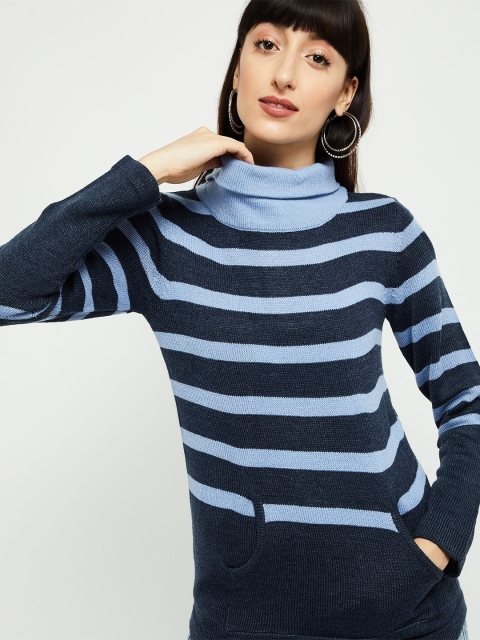 

max Women Blue Striped Pullover Sweater