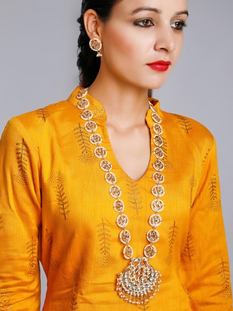 

Ruby Raang Gold-Toned Long Kundan Neckpiece with Studs