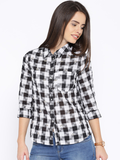 

ONLY Black & White Checked Embellished Shirt