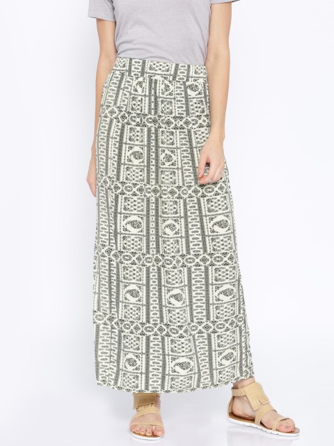 

ONLY Cream-Coloured & Black Printed Maxi Skirt