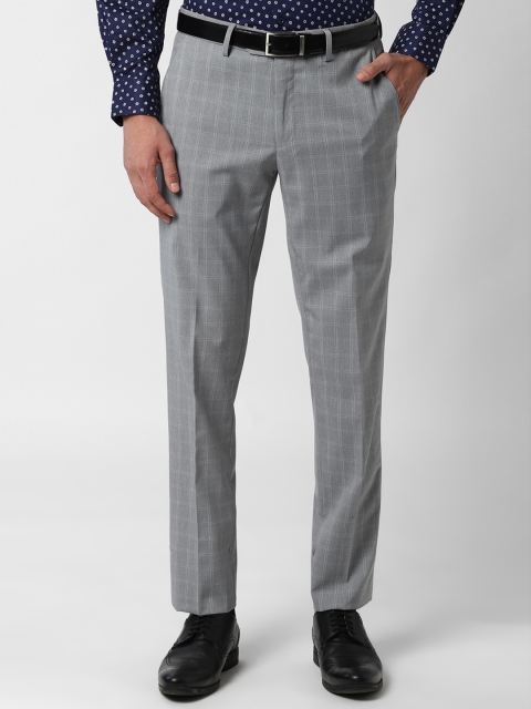 

Peter England Men Grey Checked Slim Fit Formal Trousers