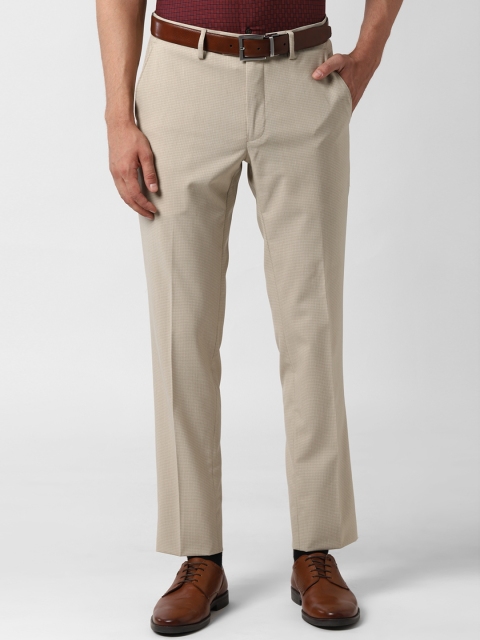 

Peter England Men Beige Checked Slim Fit Formal Trousers