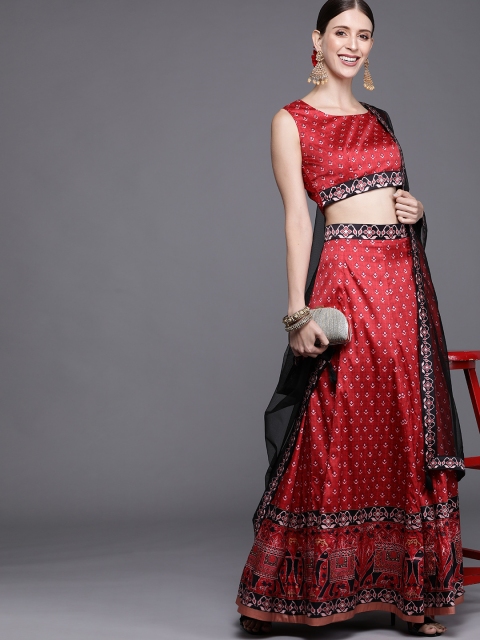 

Inddus Red Patola Print Semi-Stitched Lehenga & Unstitched Blouse With Dupatta