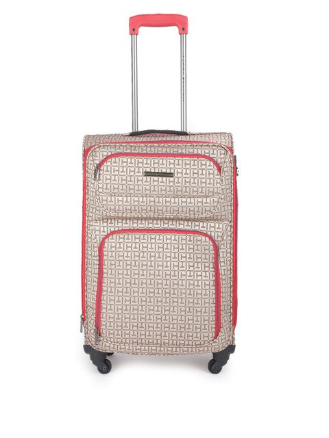 

Tommy Hilfiger Unisex Beige & Brown Soft 4 Wheels 360-Degree Rotation Medium Trolley Bag