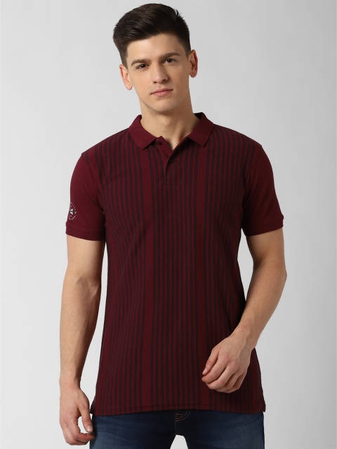 

Peter England Casuals Men Rust Red & Black Striped Polo Collar T-shirt