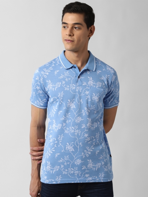 

Peter England Casuals Men Blue & White Floral Polo Collar T-shirt