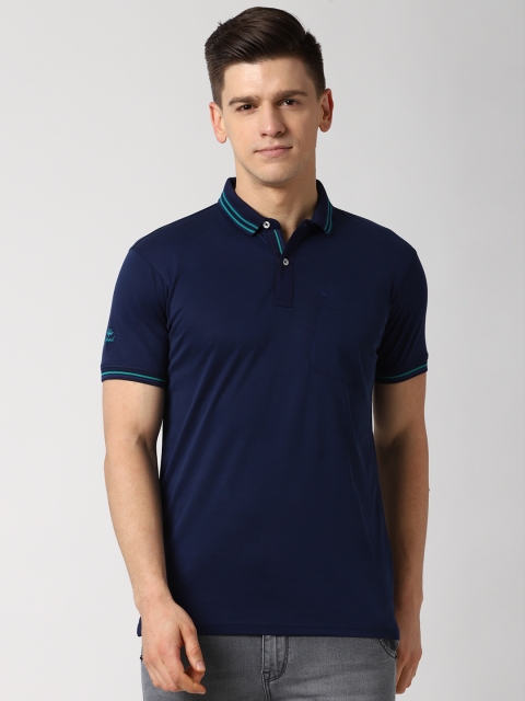 

Peter England Casuals Men Navy Blue Polo Collar Pure Cotton T-shirt