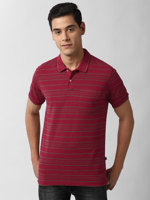 

Peter England Casuals Men Red Striped Polo Collar T-shirt