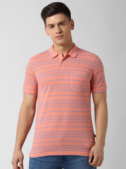 

Peter England Casuals Men Peach Striped Polo Collar T-shirt
