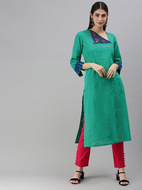 

araaliya Women Green Floral Embroidered Thread Work Floral Kurta