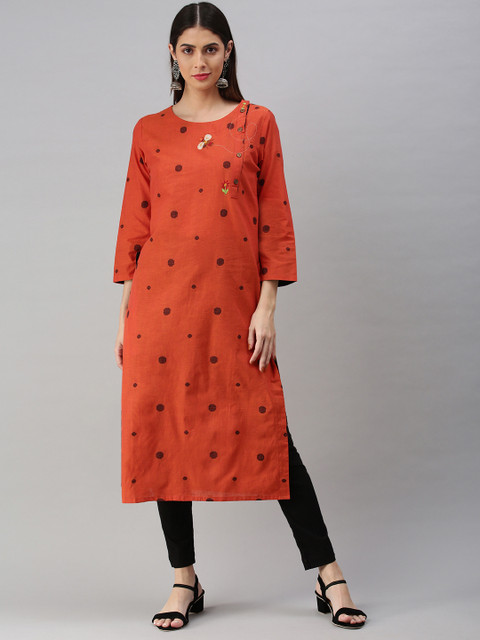 

araaliya Women Orange & Brown Woven Design Thread Work Straight Kurta