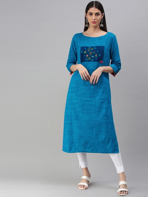 

araaliya Women Blue Solid Thread Work Kurta