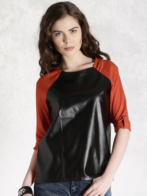 

Roadster Orange & Black Colourblock Top