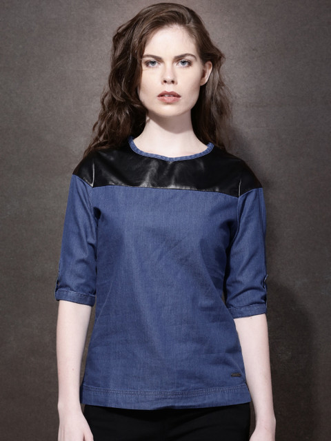 

Roadster Women Blue Solid Regular Top