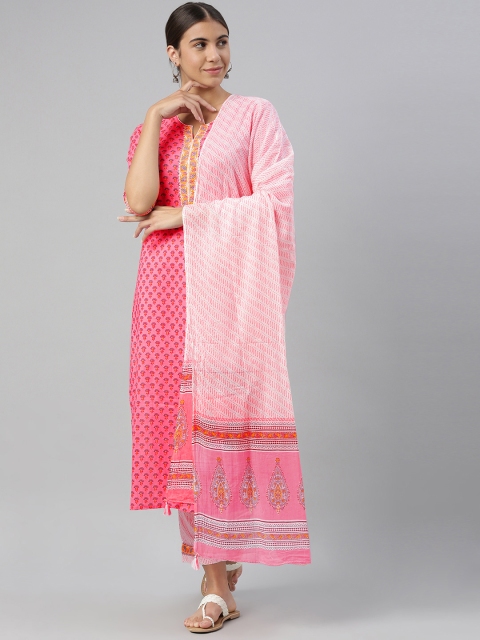 

AHIKA Women Pink Ethnic Motifs Printed Pure Cotton Kurta With Trousers & Dupatta