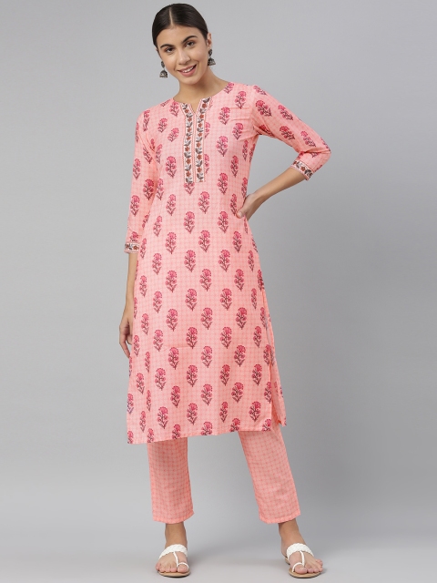 

AHIKA Women Pink Floral Printed Kurta with Trousers