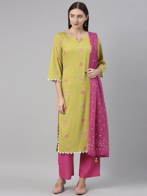 

AHIKA Women Green Ethnic Motifs Printed Kurta with Palazzos & With Dupatta