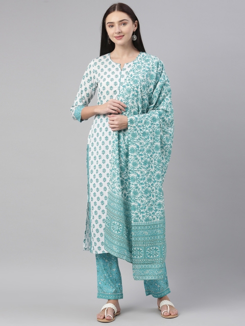 

AHIKA Women White Floral Printed Kurta with Trousers & With Dupatta