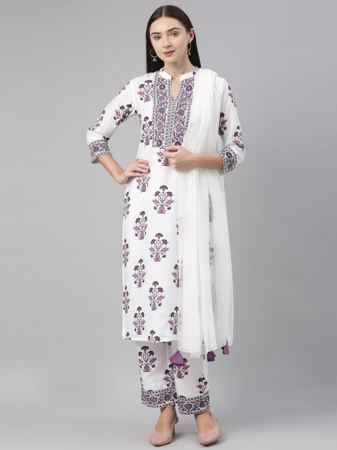

AHIKA Women White Ethnic Motifs Printed Kurta with Trousers & With Dupatta