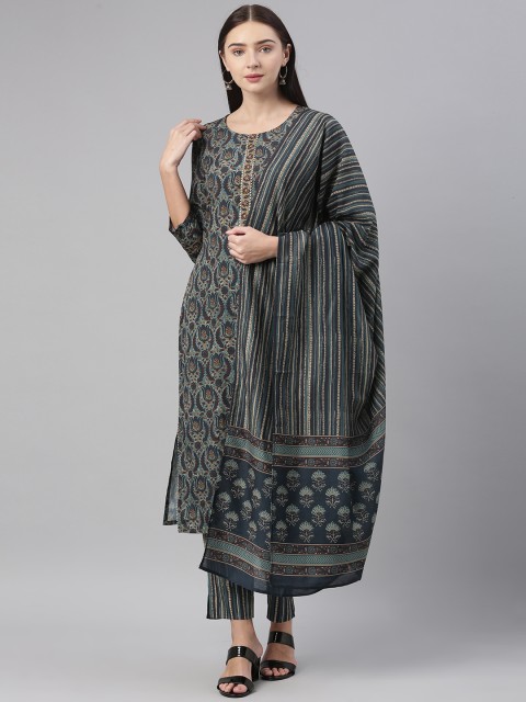 

AHIKA Women Teal Ethnic Motifs Printed Kurta with Trousers & With Dupatta