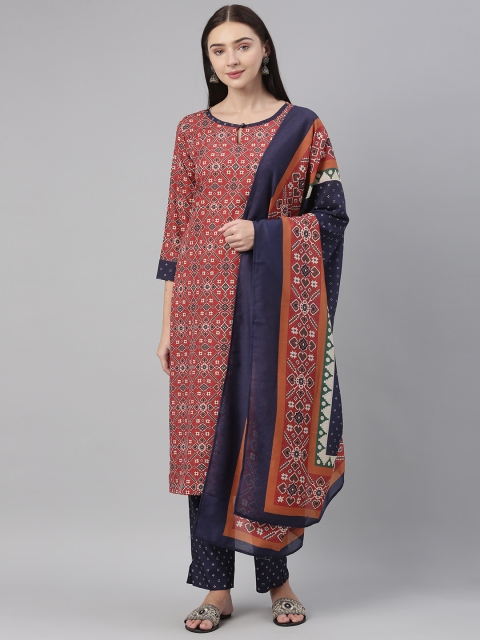 

AHIKA Women Red Ethnic Motifs Printed Kurta with Trousers & With Dupatta