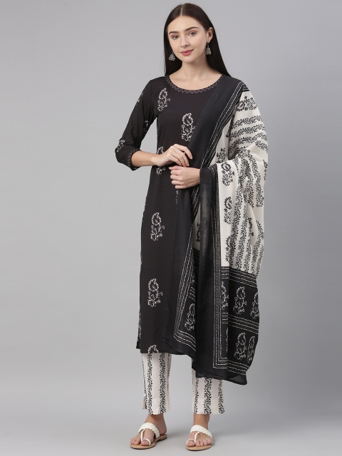 

AHIKA Women Black Ethnic Motifs Printed Kurta with Trousers & With Dupatta