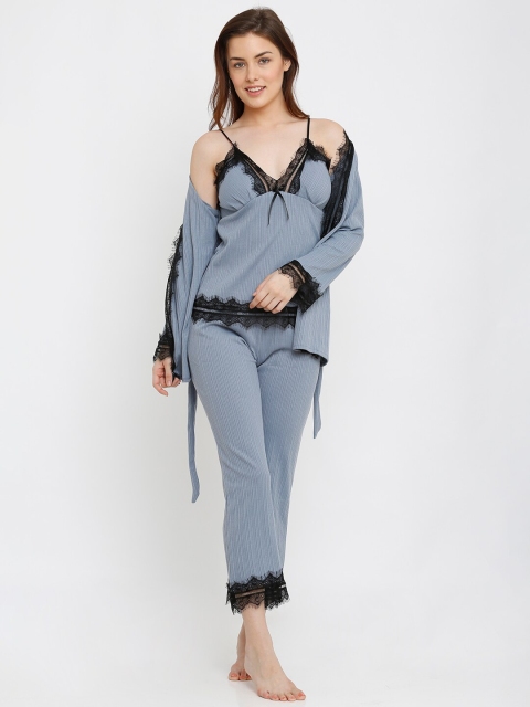 

Heart 2 Heart Women Blue & Black Striped Night suit