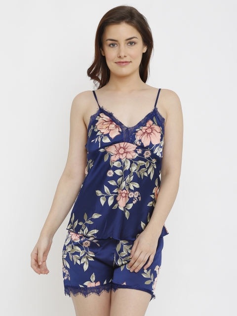 

Heart 2 Heart Women Blue & Pink Floral Printed Night Suit