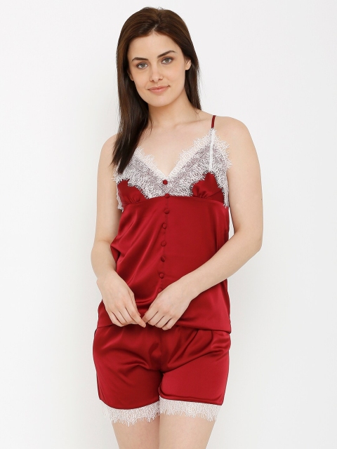 

Heart 2 Heart Women Red & White Solid Satin Night Suit