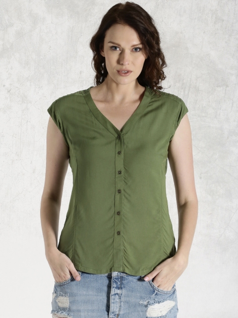 

Roadster Women Olive Green Casual Shirt