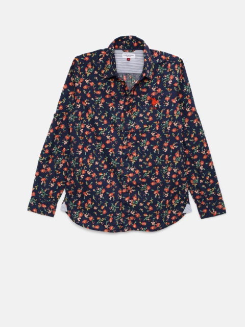 

U.S. Polo Assn. Kids Boys Navy Regular Fit Printed Casual Shirt, Navy blue
